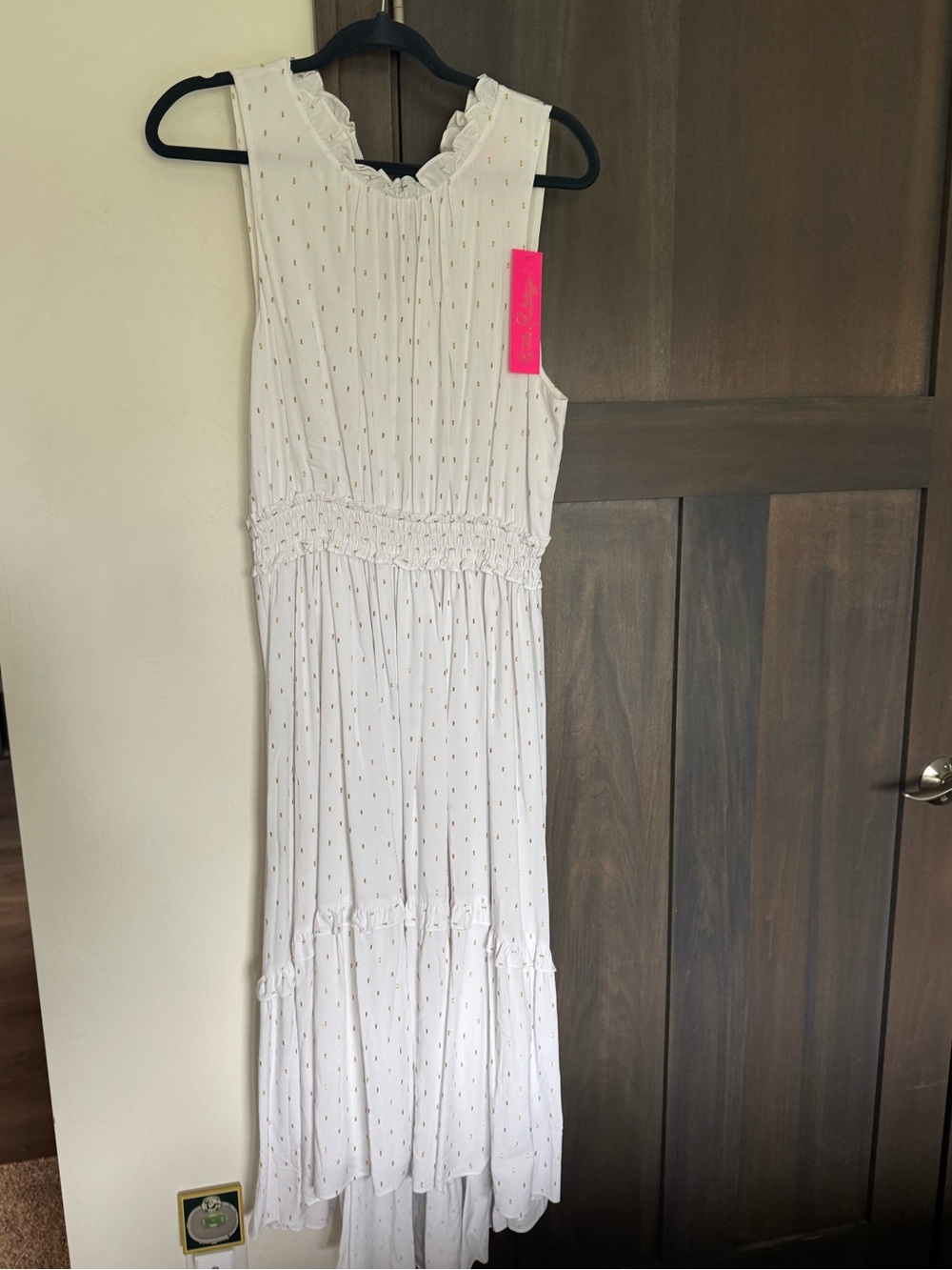 Lilly Pulitzer White Maxi Dress with Gold Dot Accents
